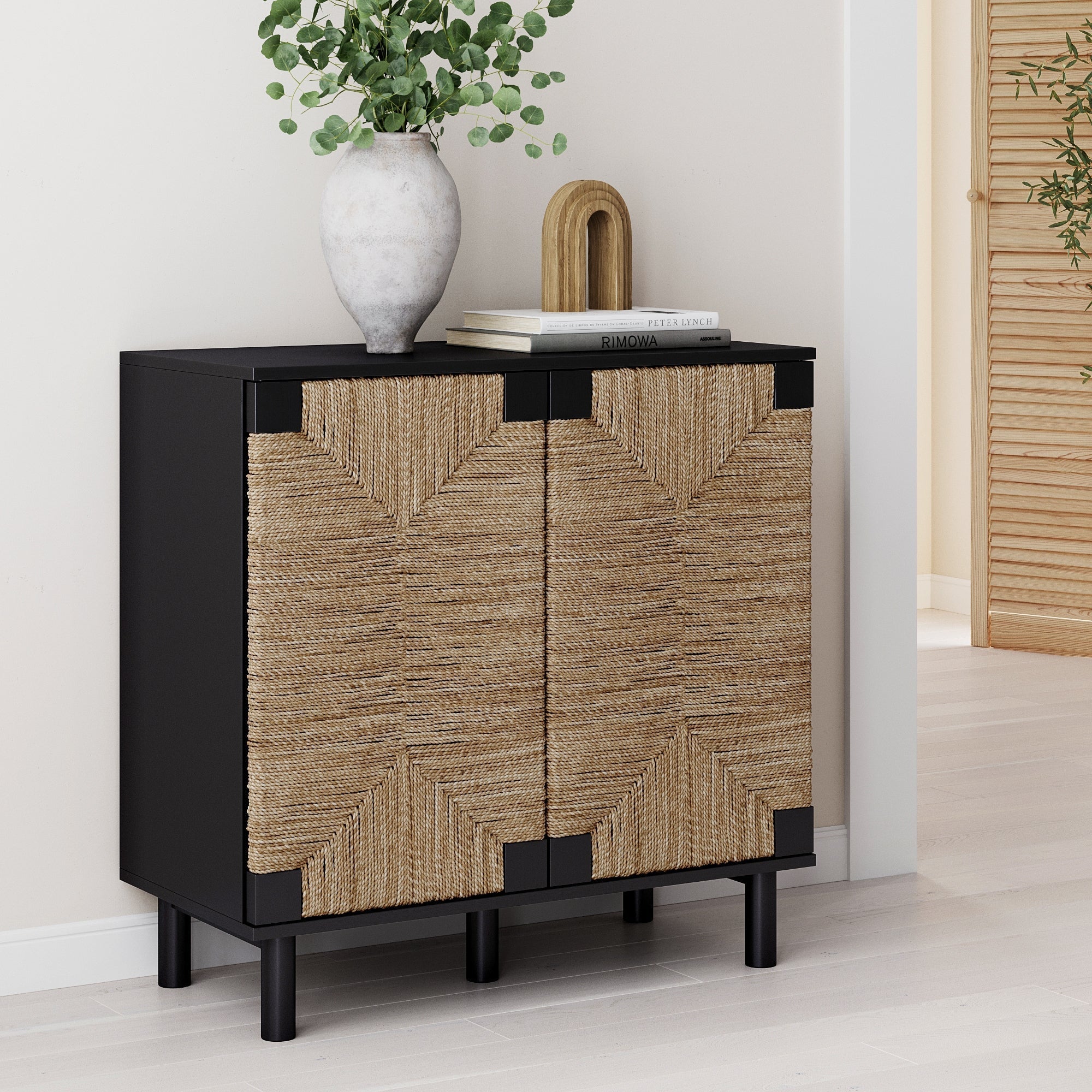 Wood & Seagrass Storage Cabinet