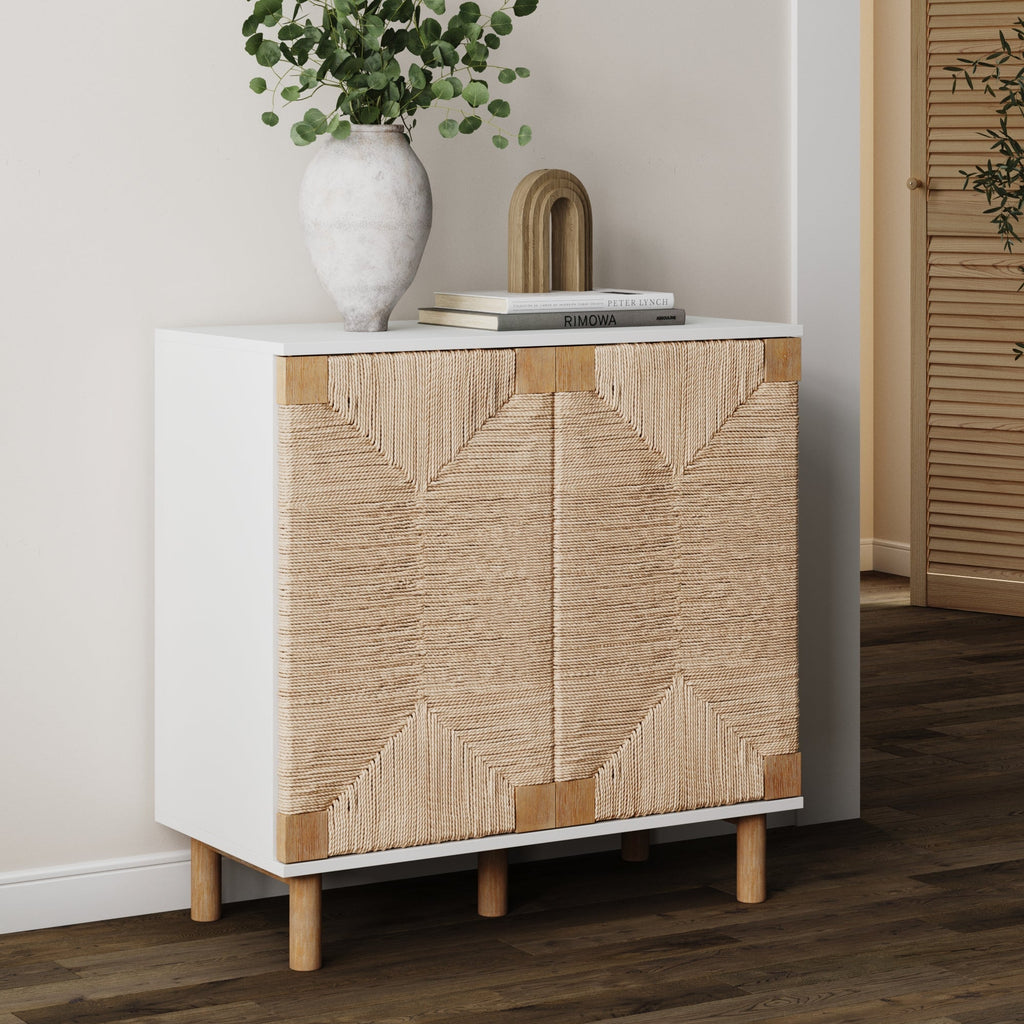 Wood & Seagrass Storage Cabinet