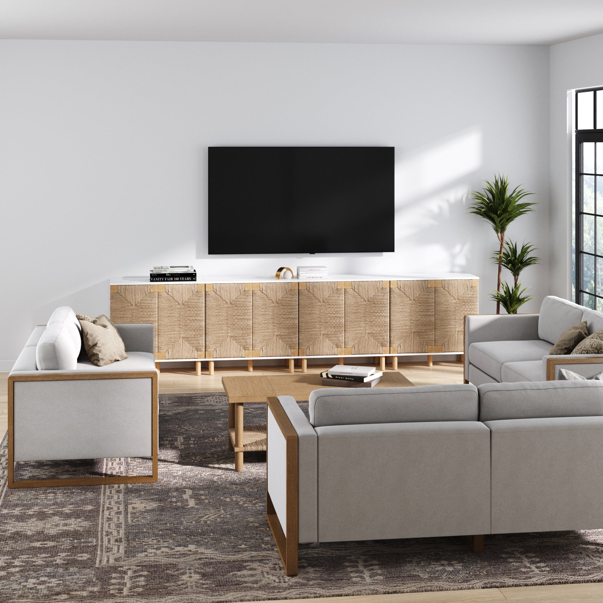 Large Seagrass Storage Cabinet Credenza
