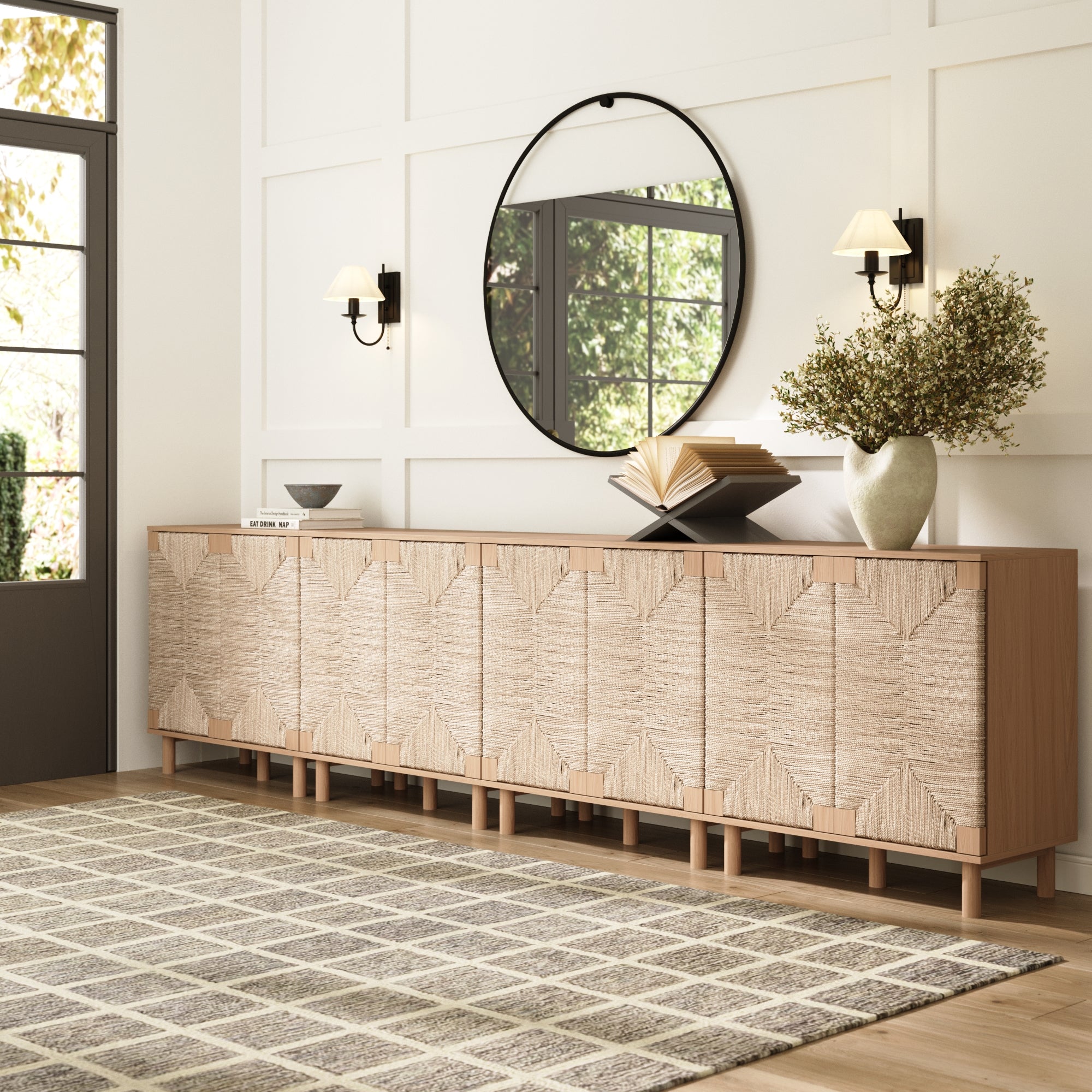 Large Seagrass Storage Cabinet Credenza
