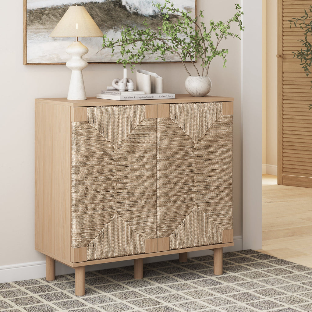 Wood & Seagrass Storage Cabinet