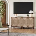 Wood TV Console for TVs up to 65" with Seagrass Doors