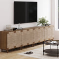 Wood TV Console for TVs up to 100" with Seagrass Doors