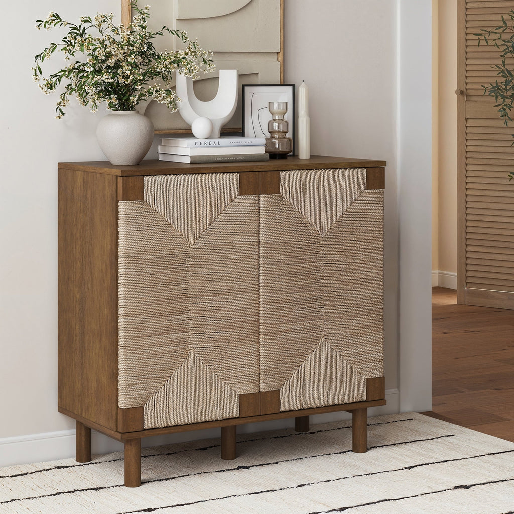 Wood & Seagrass Storage Cabinet