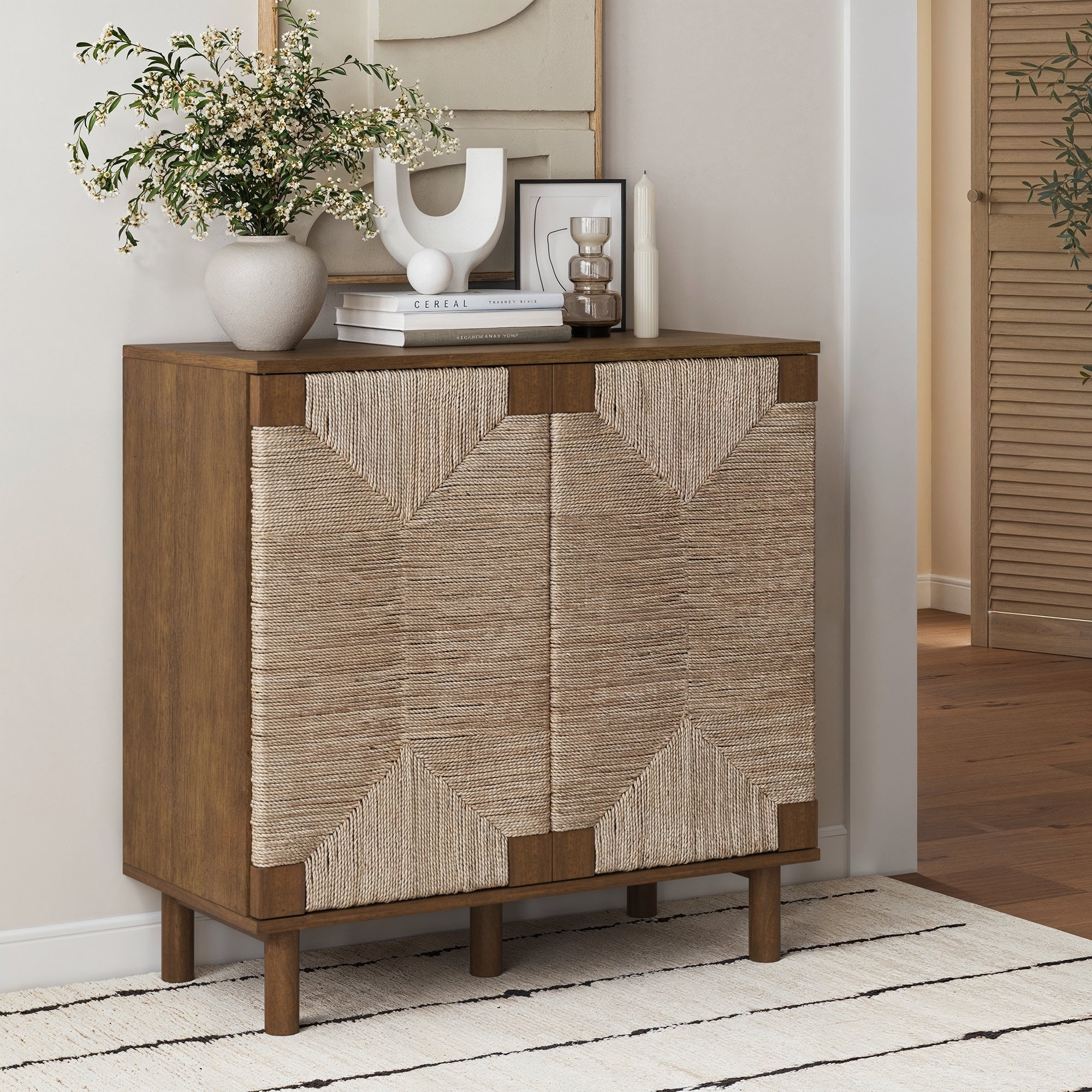 Wood & Seagrass Storage Cabinet