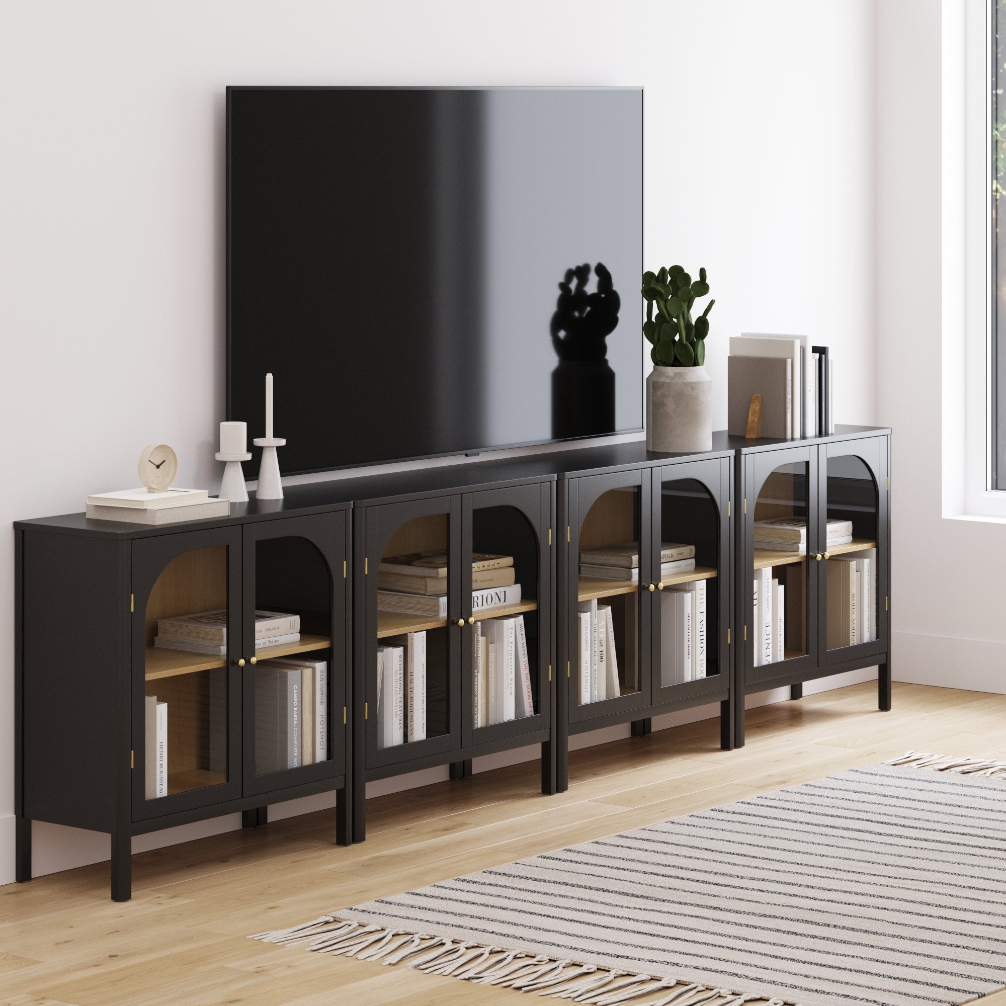 Large Glass Door Curio Cabinet Credenza