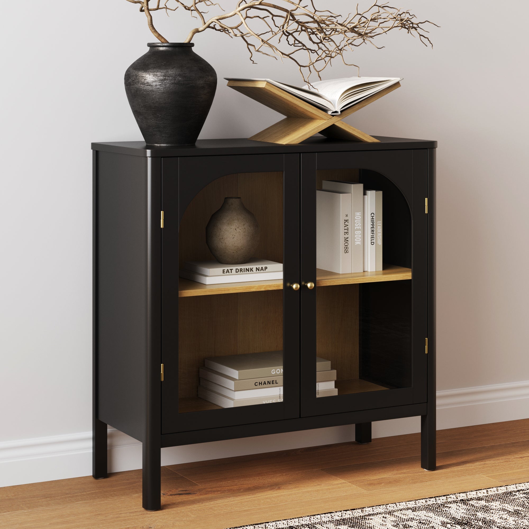 Wood Curio Cabinet with Glass Doors