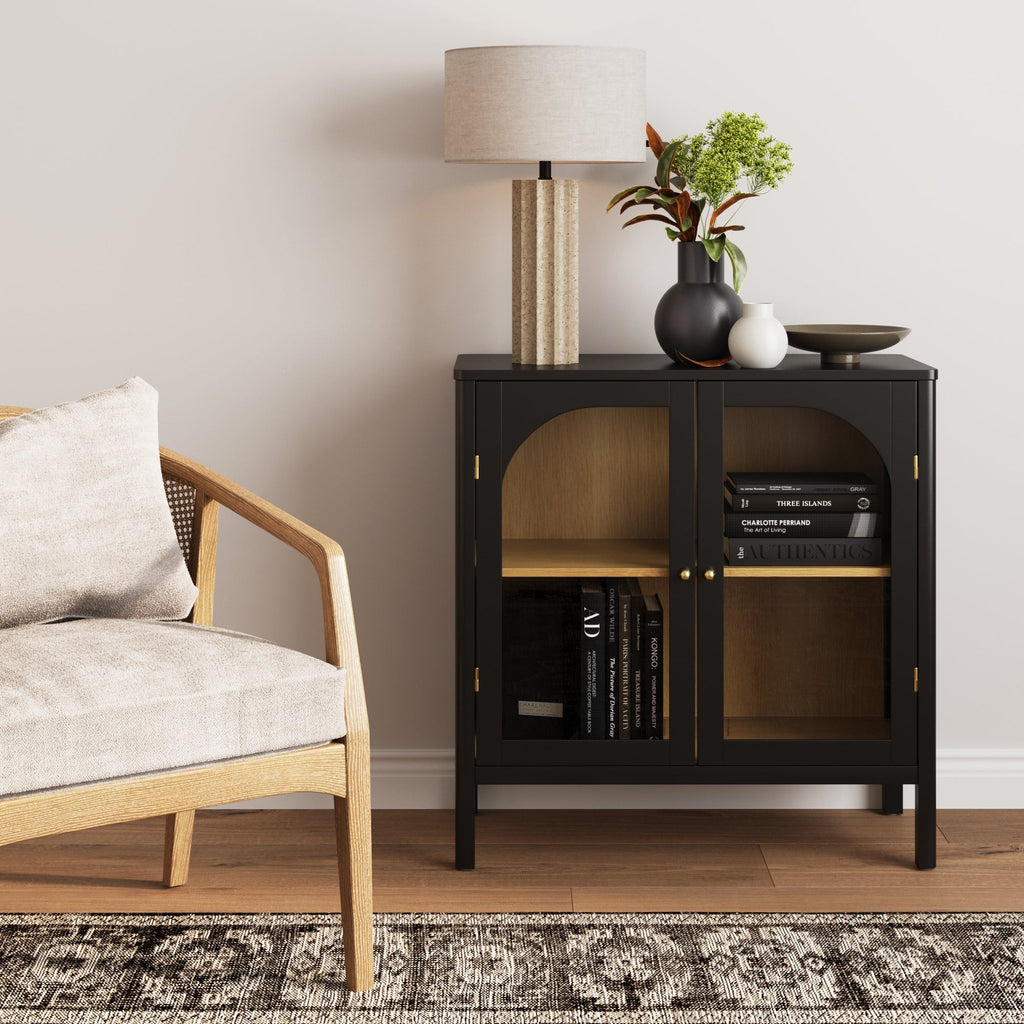 Wood Curio Cabinet with Glass Doors