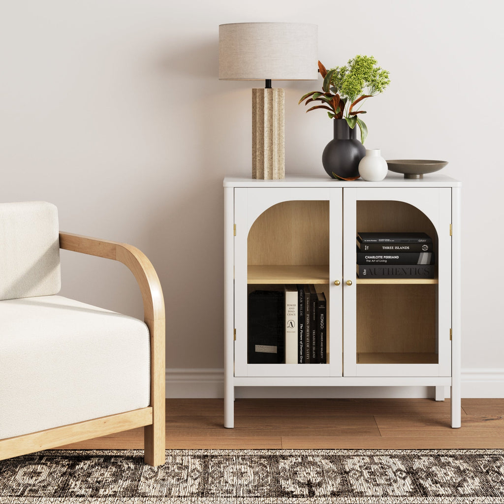 Wood Curio Cabinet with Glass Doors Cabinet