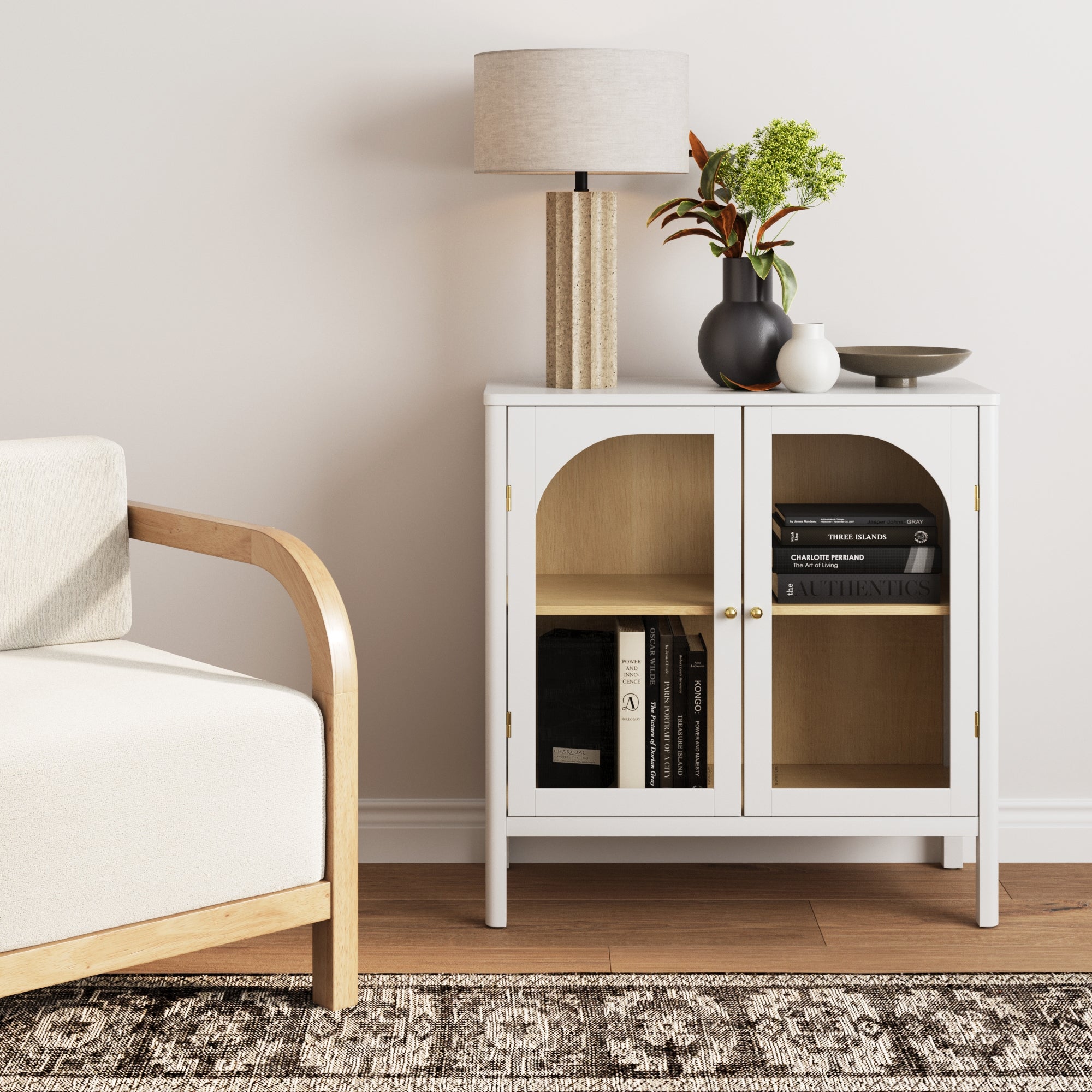 Wood Curio Cabinet with Glass Doors Cabinet