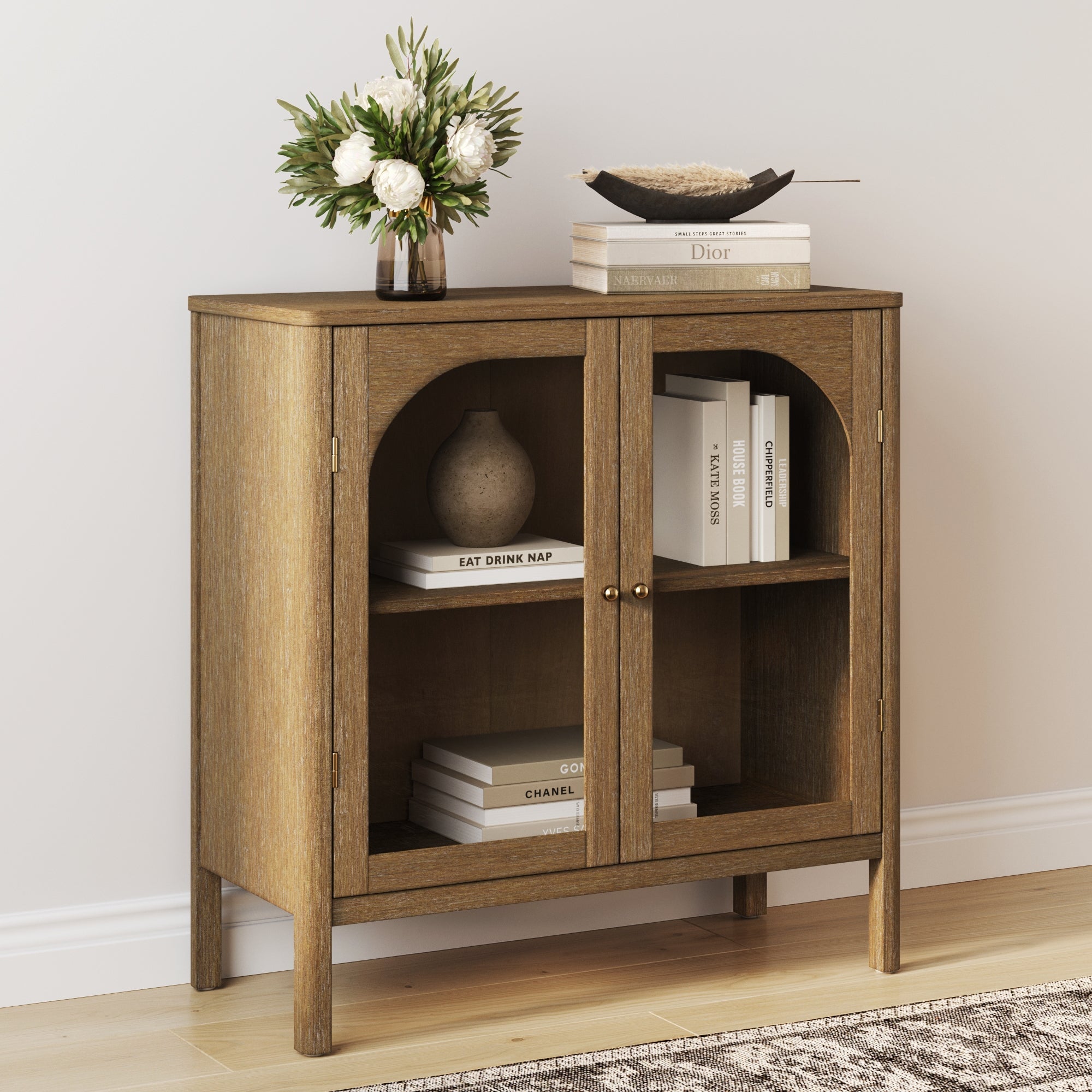 Wood Curio Cabinet with Glass Doors