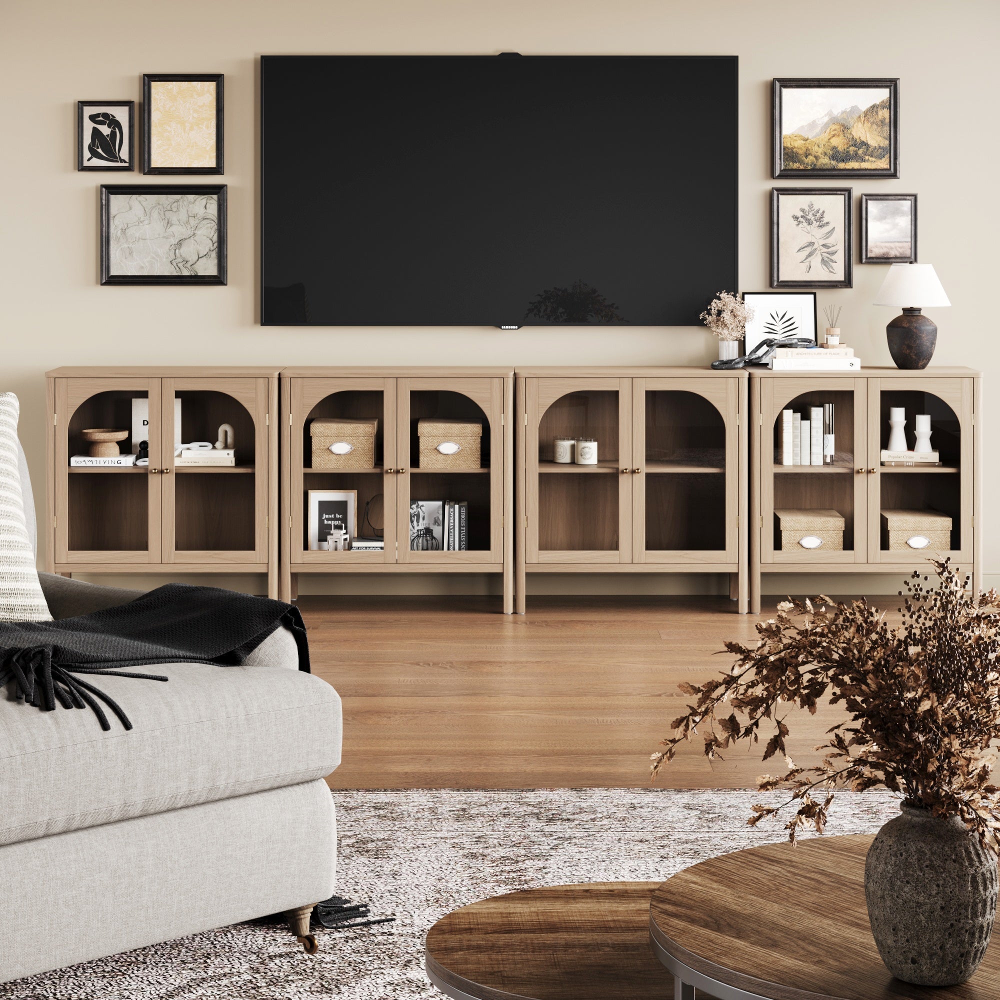 Large Glass Door Curio Cabinet Credenza