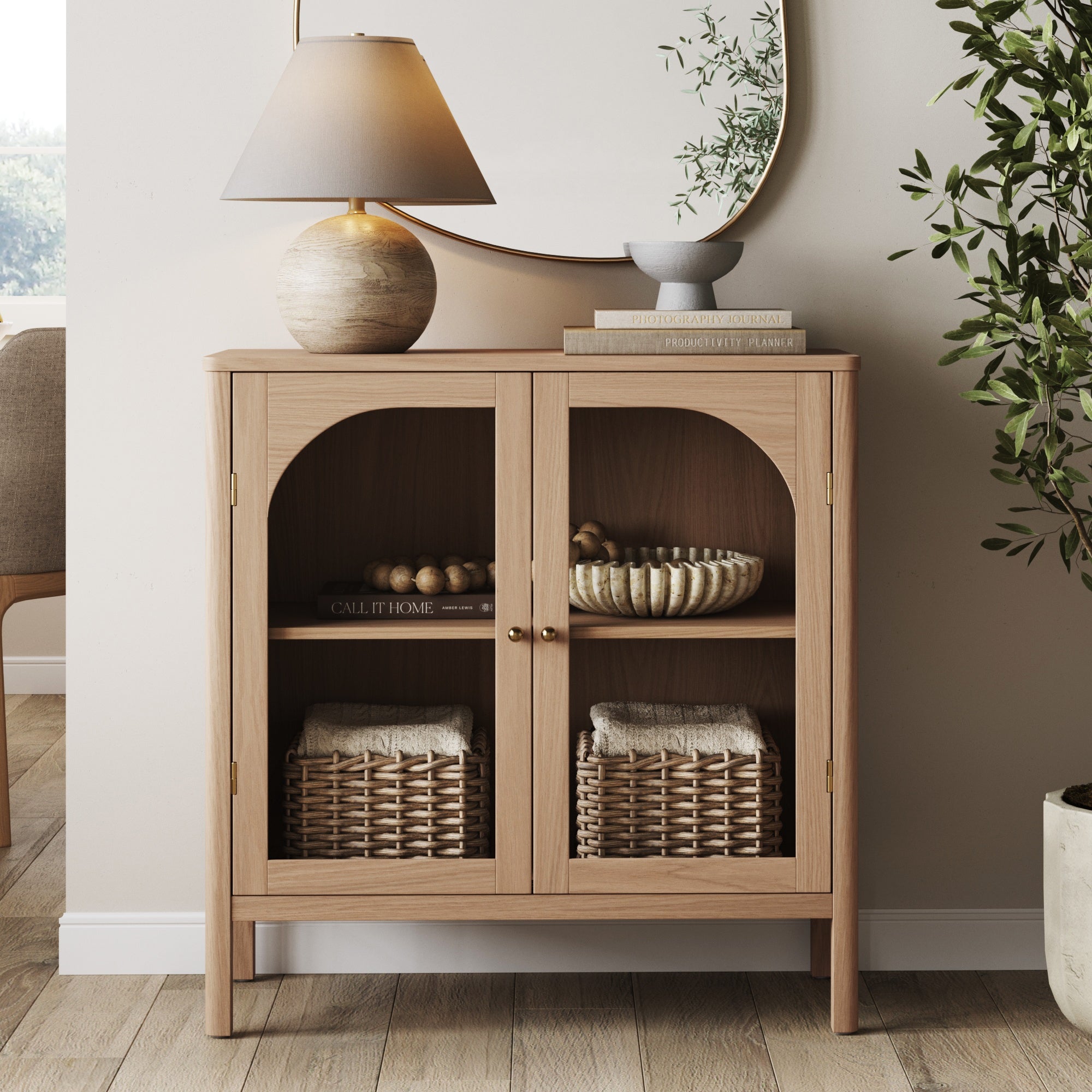 Wood Curio Cabinet with Glass Doors