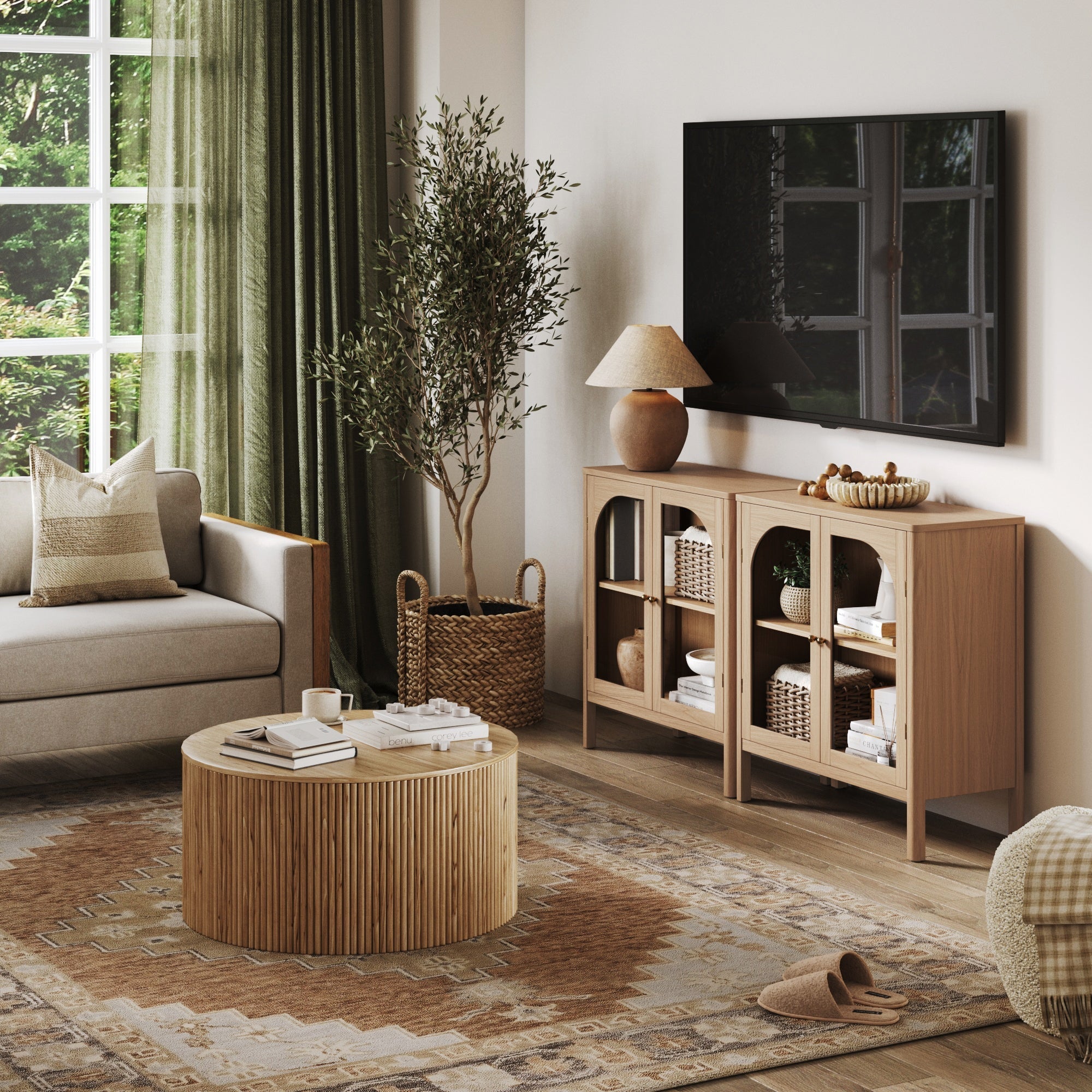 Wood Curio Cabinet with Glass Doors