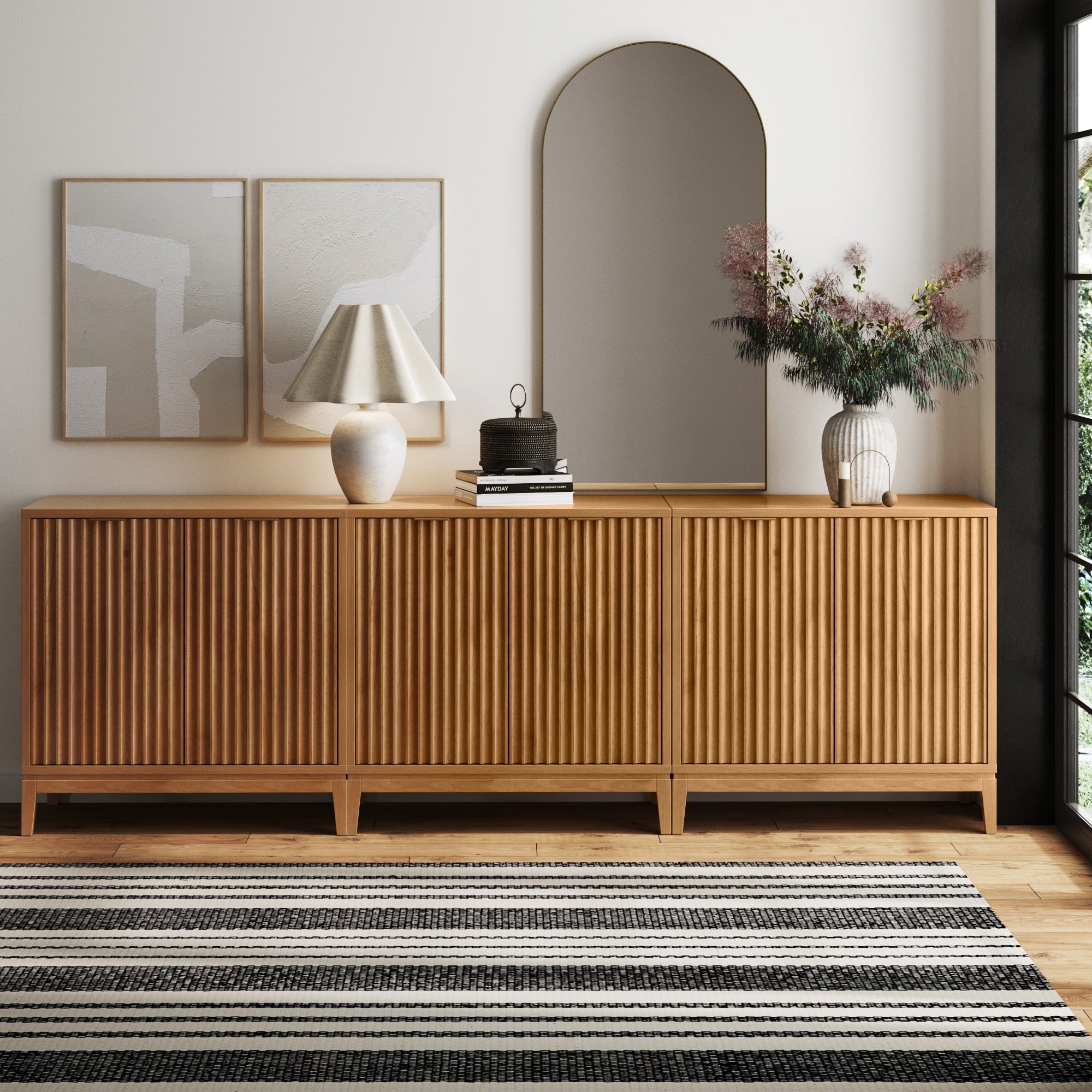 Mid-Century Fluted Storage Cabinet Credenza