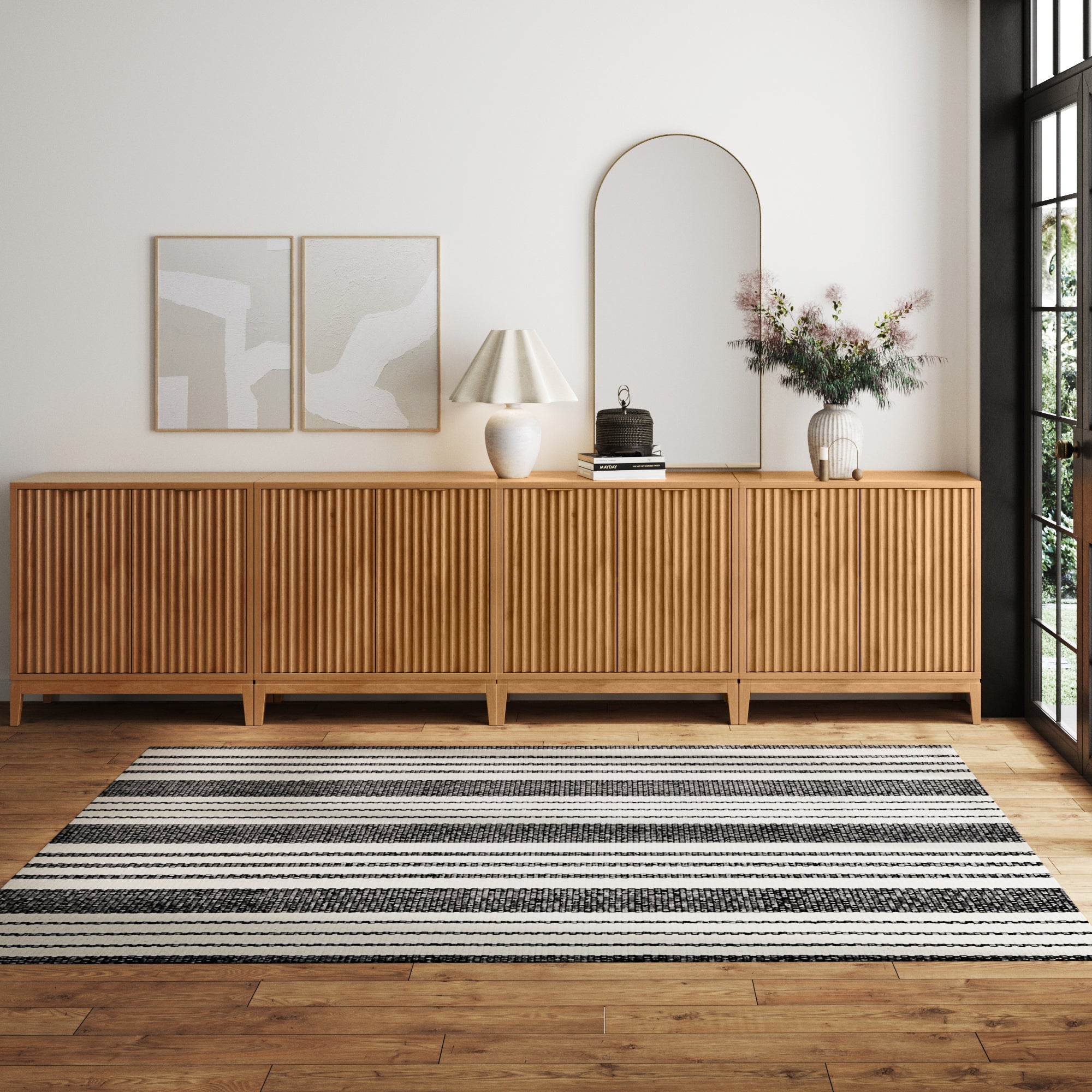 Mid-Century Large Fluted Credenza Console Table