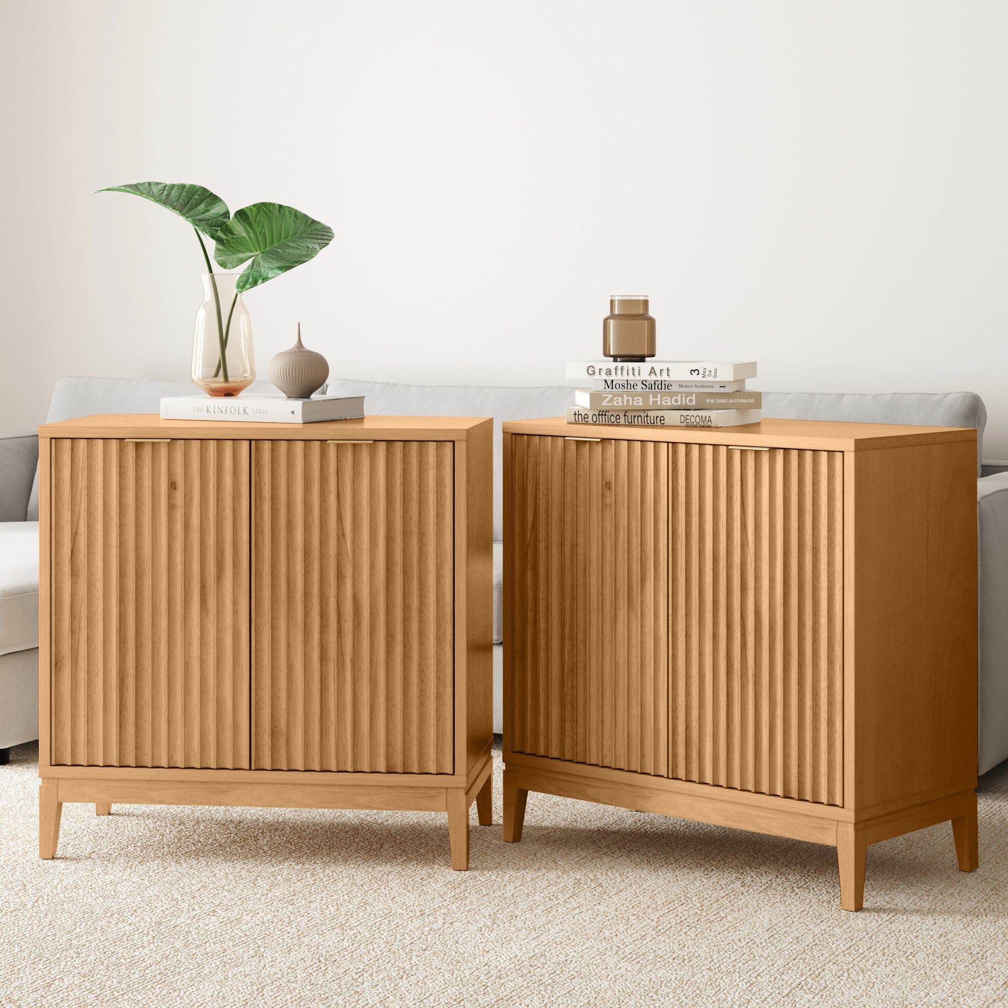 Mid-Century Fluted Storage Cabinet Credenza