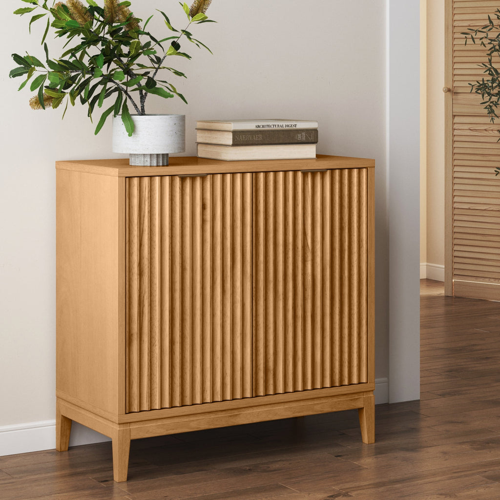 Mid-Century Wood Fluted Storage Cabinet