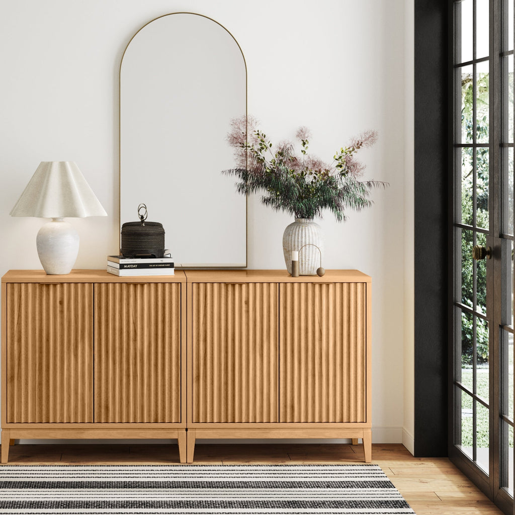 Mid-Century Fluted Storage Cabinet Credenza