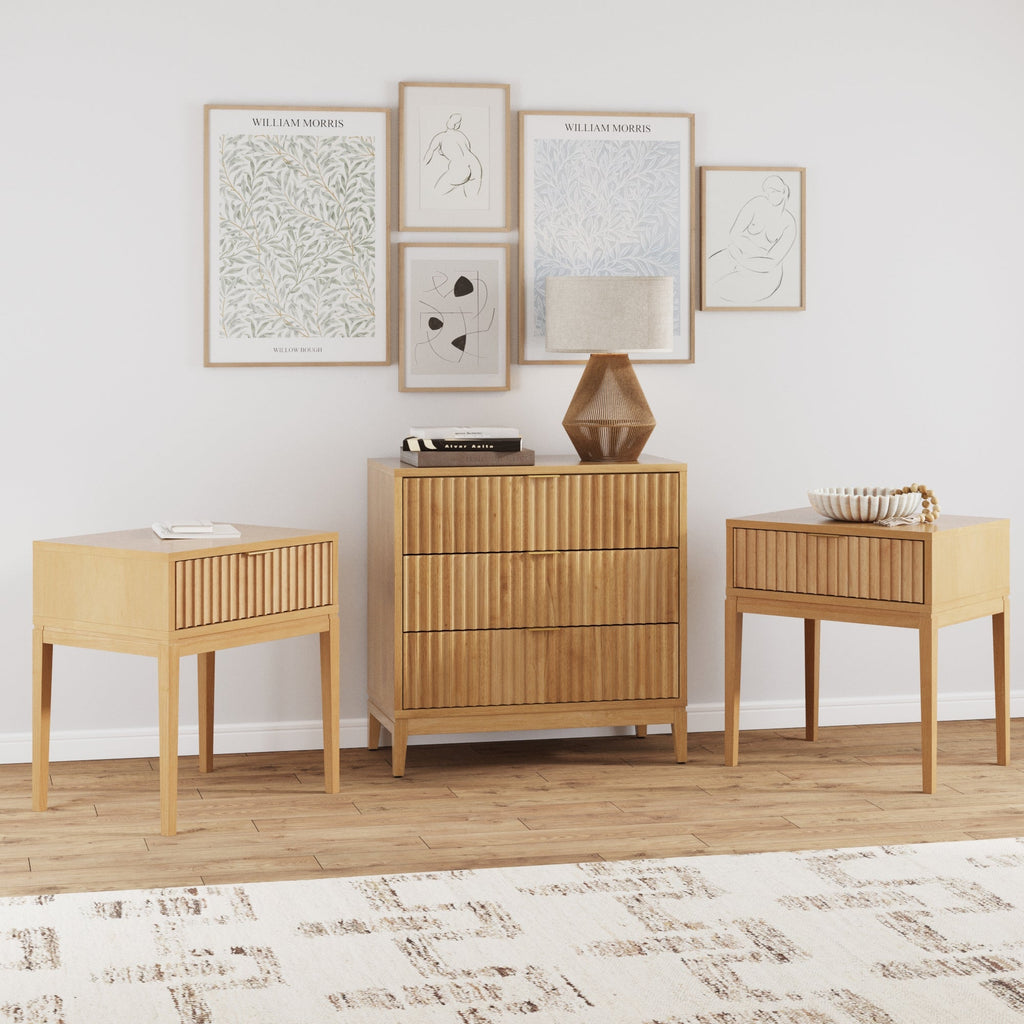 Fluted Dresser and 2 Nightstand Set
