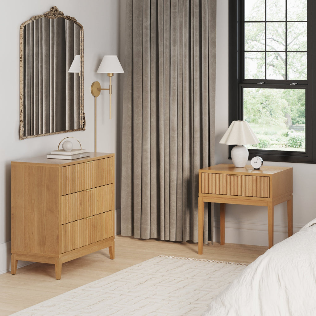 Fluted Dresser and 2 Nightstand Set