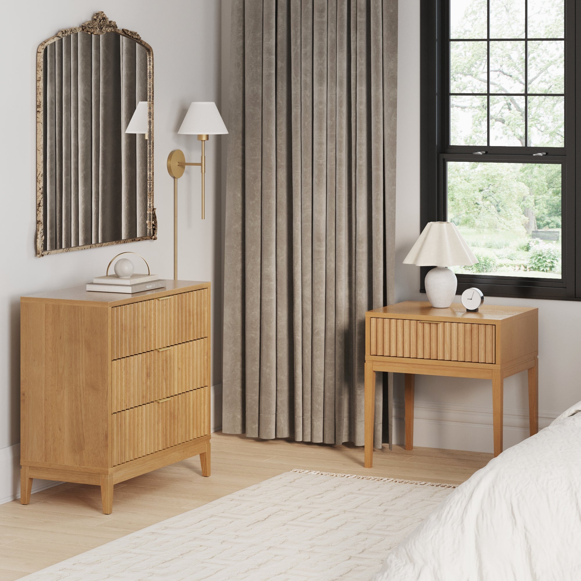 Fluted Dresser and 2 Nightstand Set