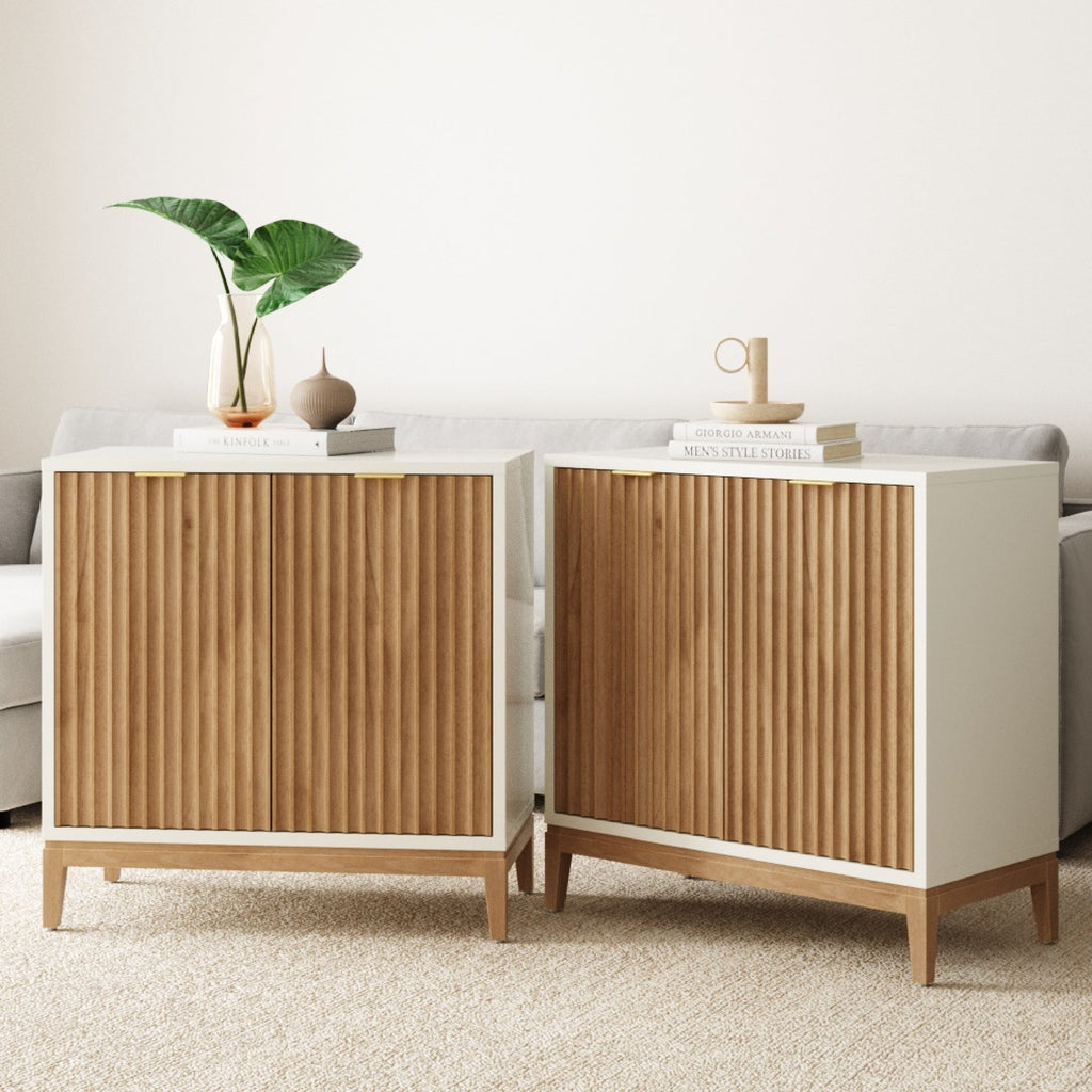 Mid-Century Fluted Storage Credenza Warm