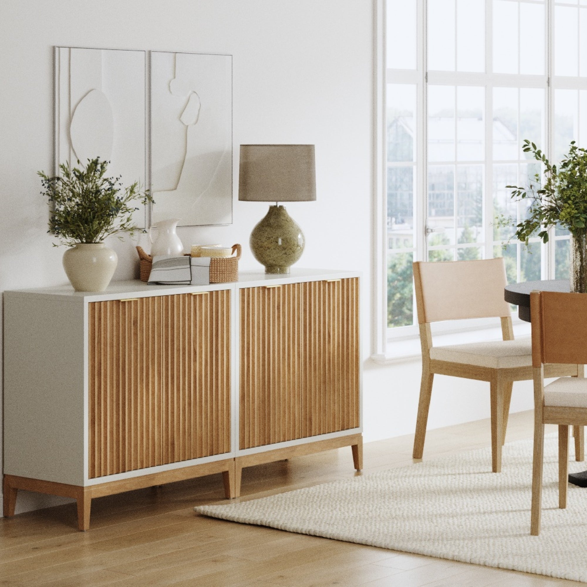 Mid-Century Fluted Storage Credenza Warm