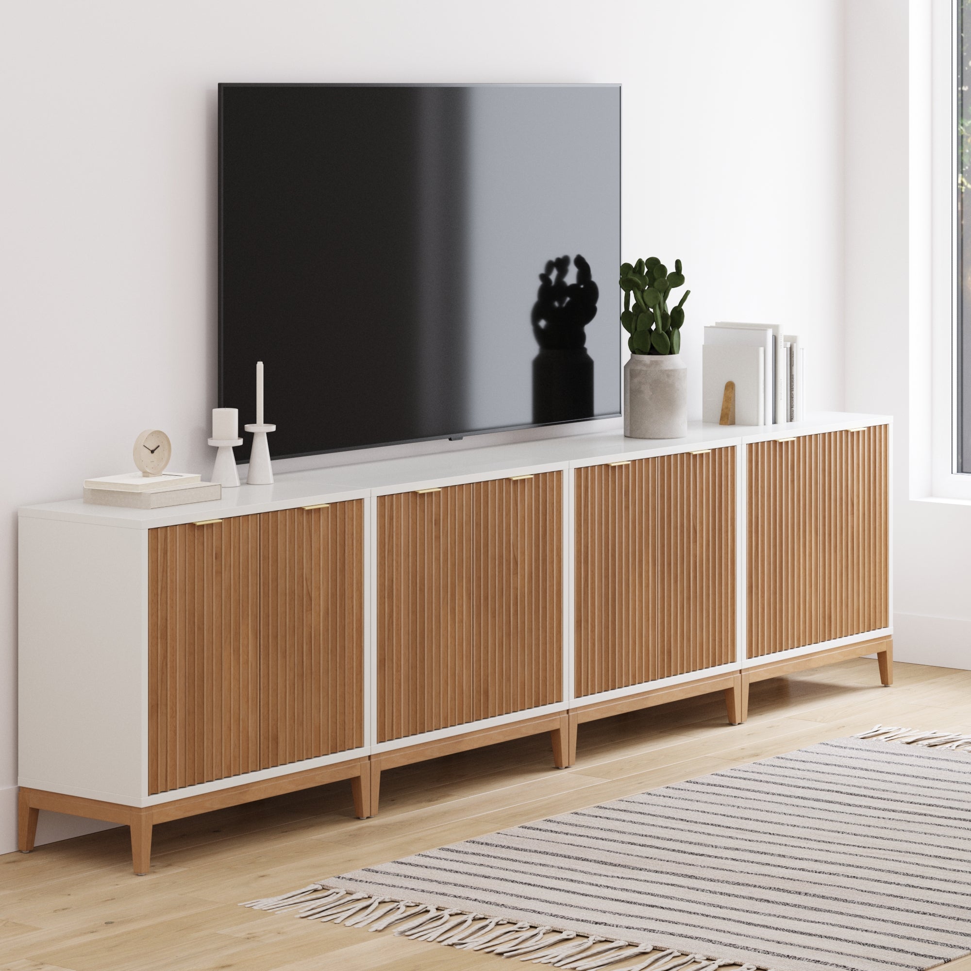 Mid-Century Large Fluted Credenza Console Table Warm