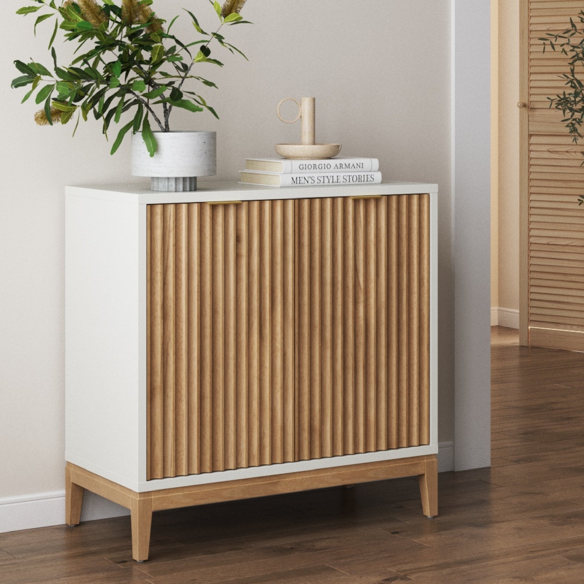 Mid-Century Fluted Storage Cabinet Warm