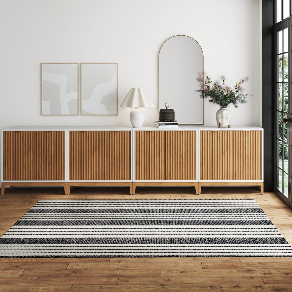 Mid-Century Large Fluted Credenza Console Table Warm