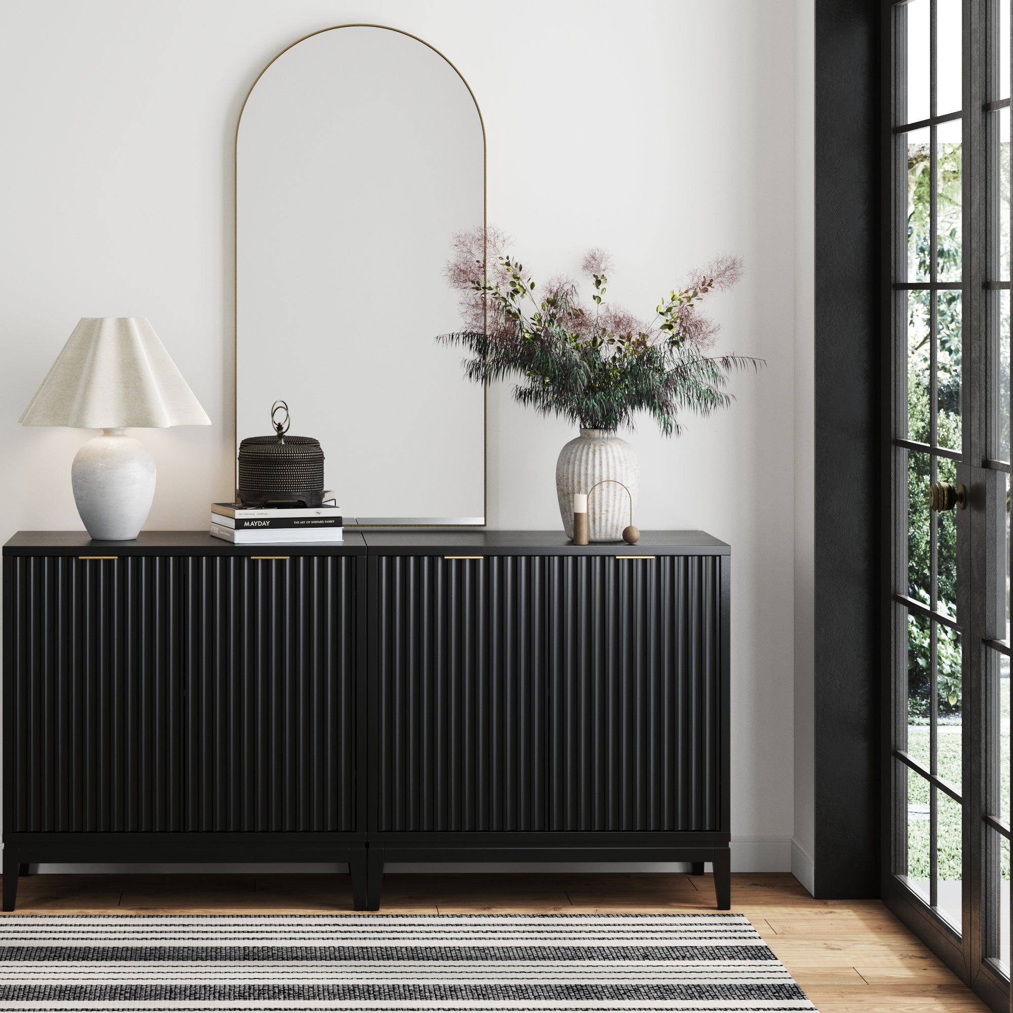 Mid-Century Fluted Storage Cabinet Credenza