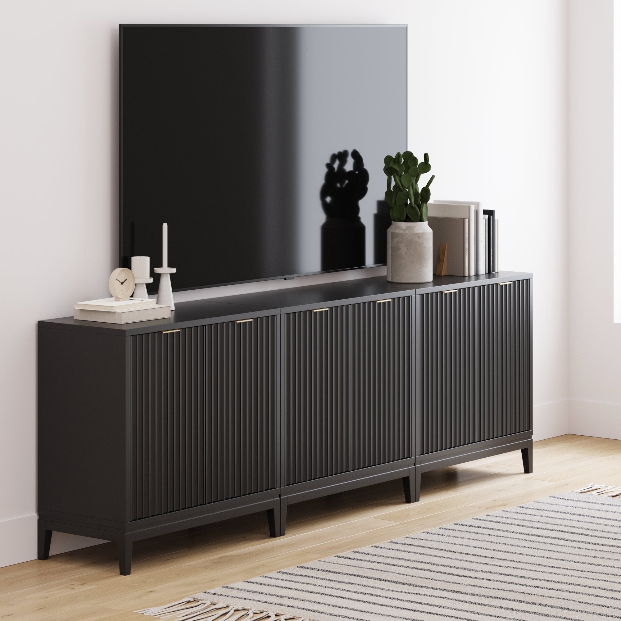 Mid-Century Fluted Storage Cabinet Credenza