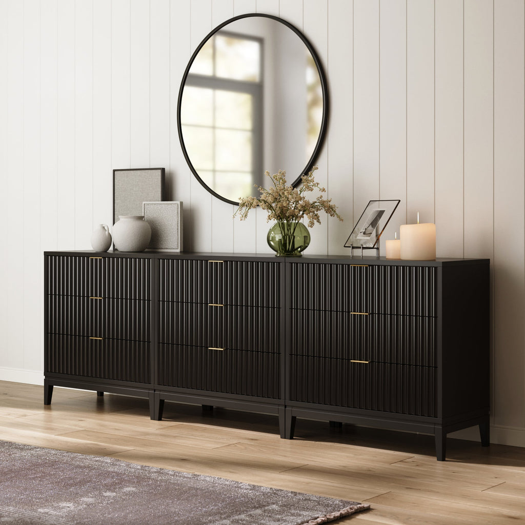 Mid-Century Fluted 9-Drawer Extra Large Dresser
