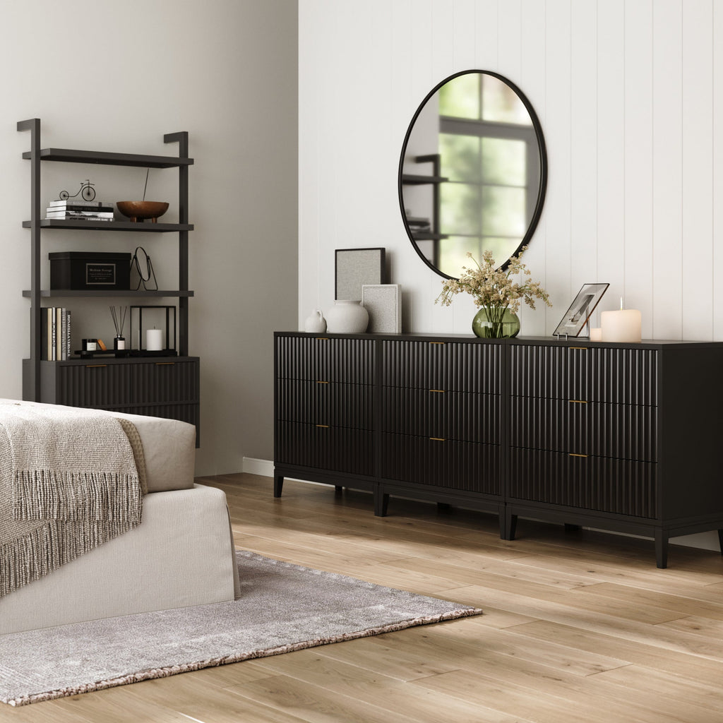 Mid-Century Fluted 9-Drawer Extra Large Dresser
