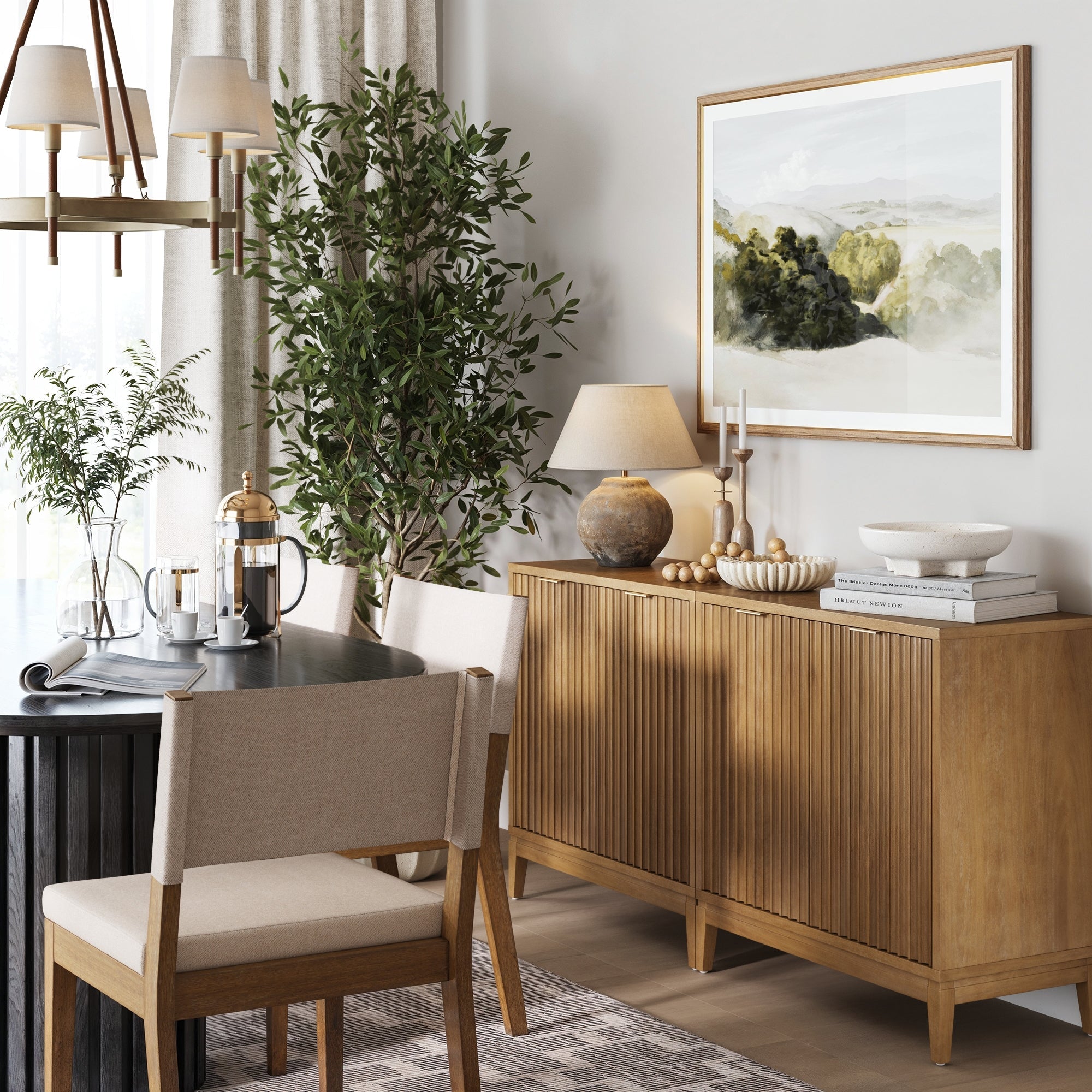 Mid-Century Fluted Storage Cabinet Credenza