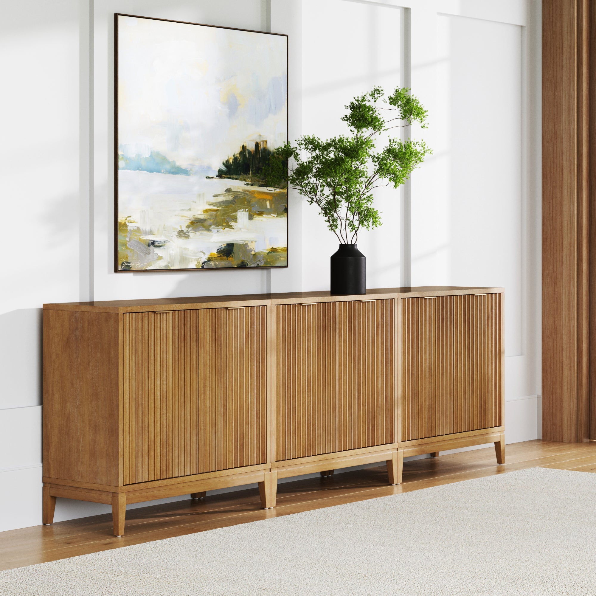 Mid-Century Fluted Storage Cabinet Credenza