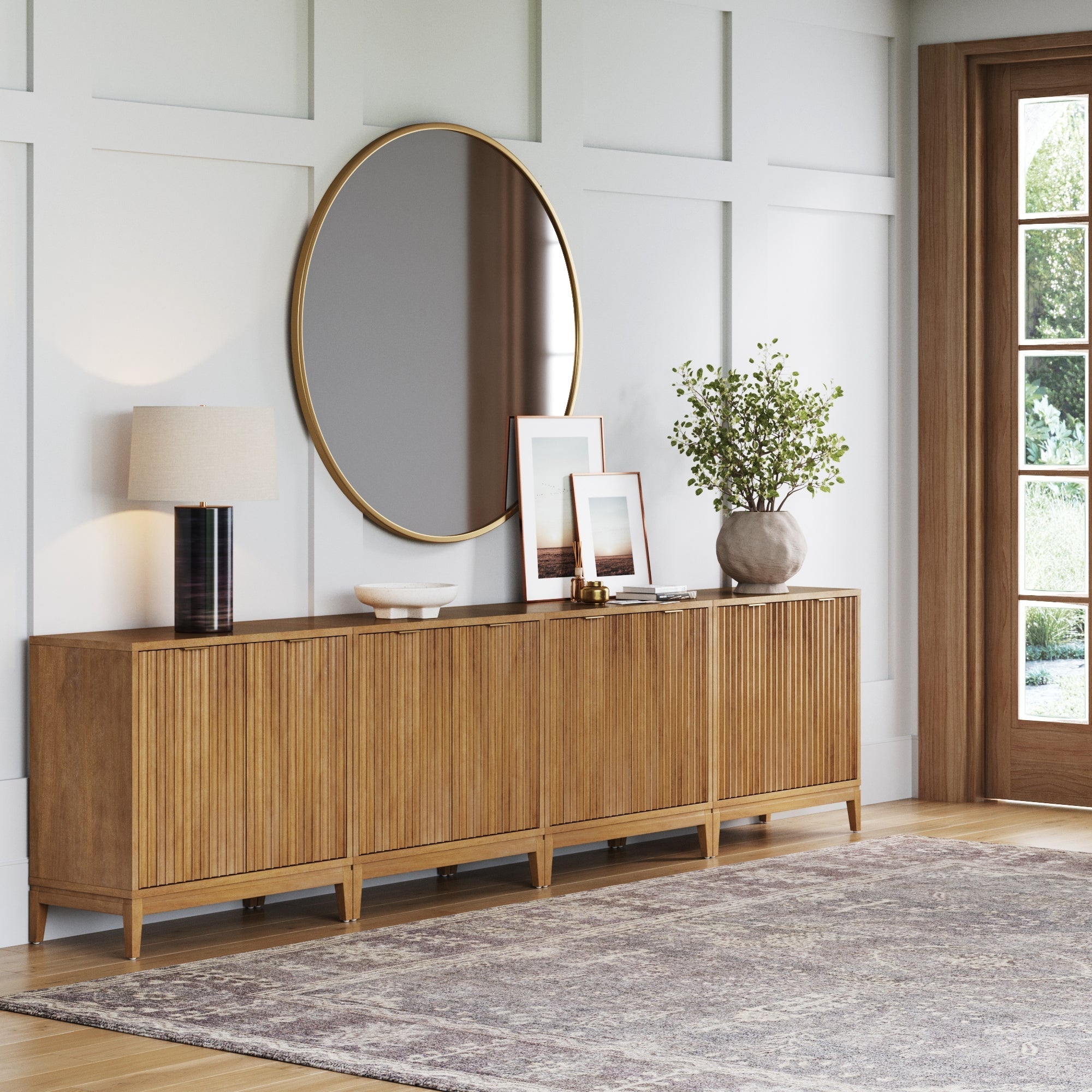 Mid-Century Large Fluted Credenza Console Table