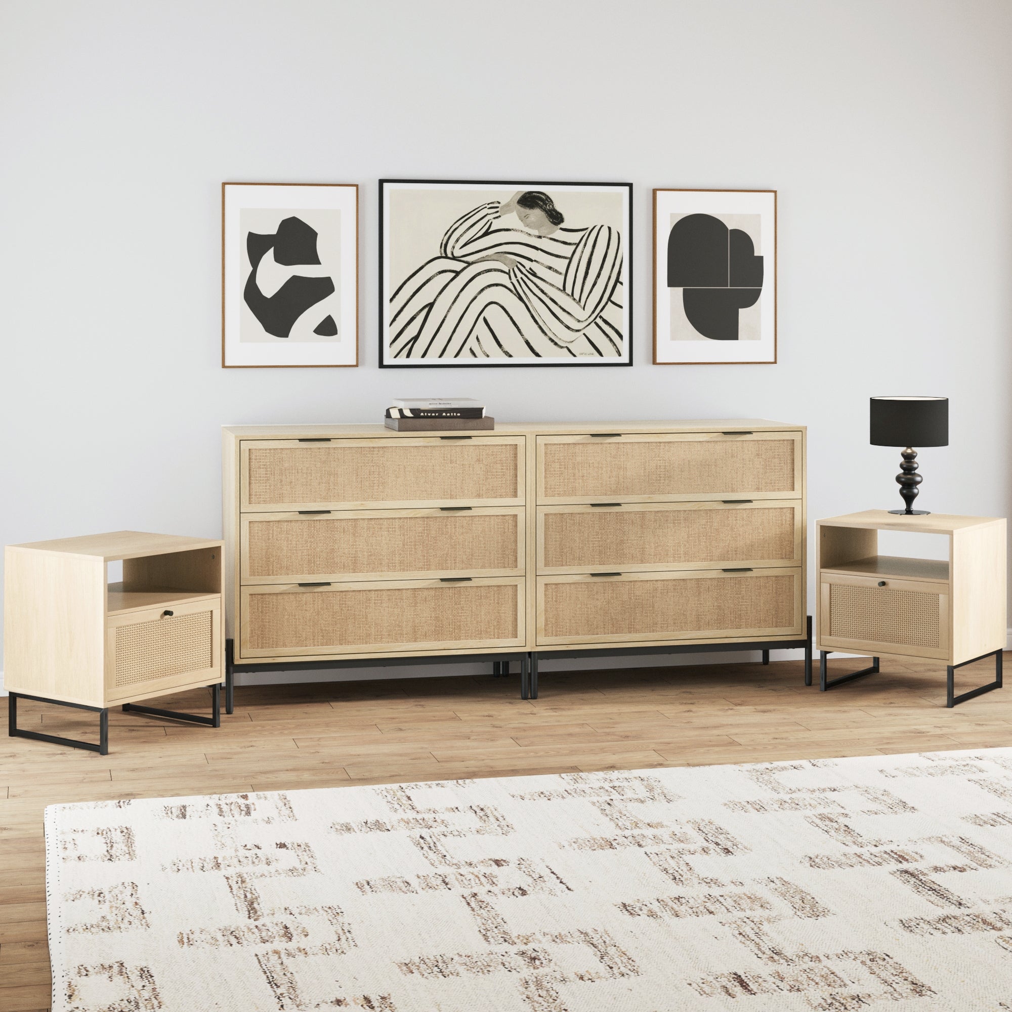 Boho Rattan Cabinet Bedroom Set