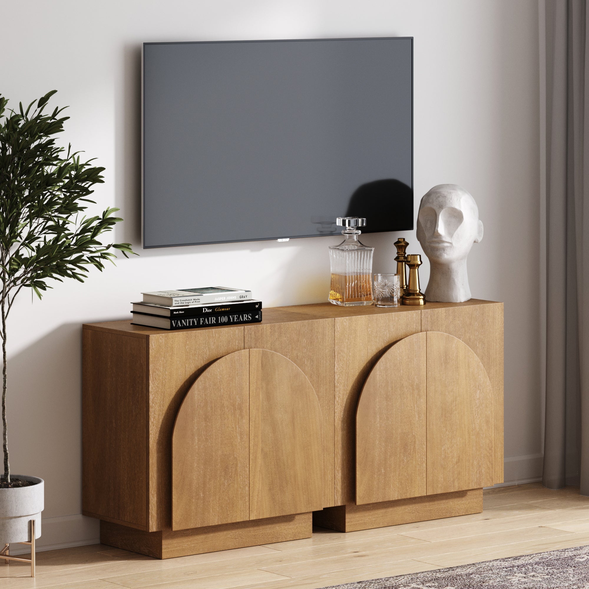 Wood Arched Kitchen Cabinet Credenza