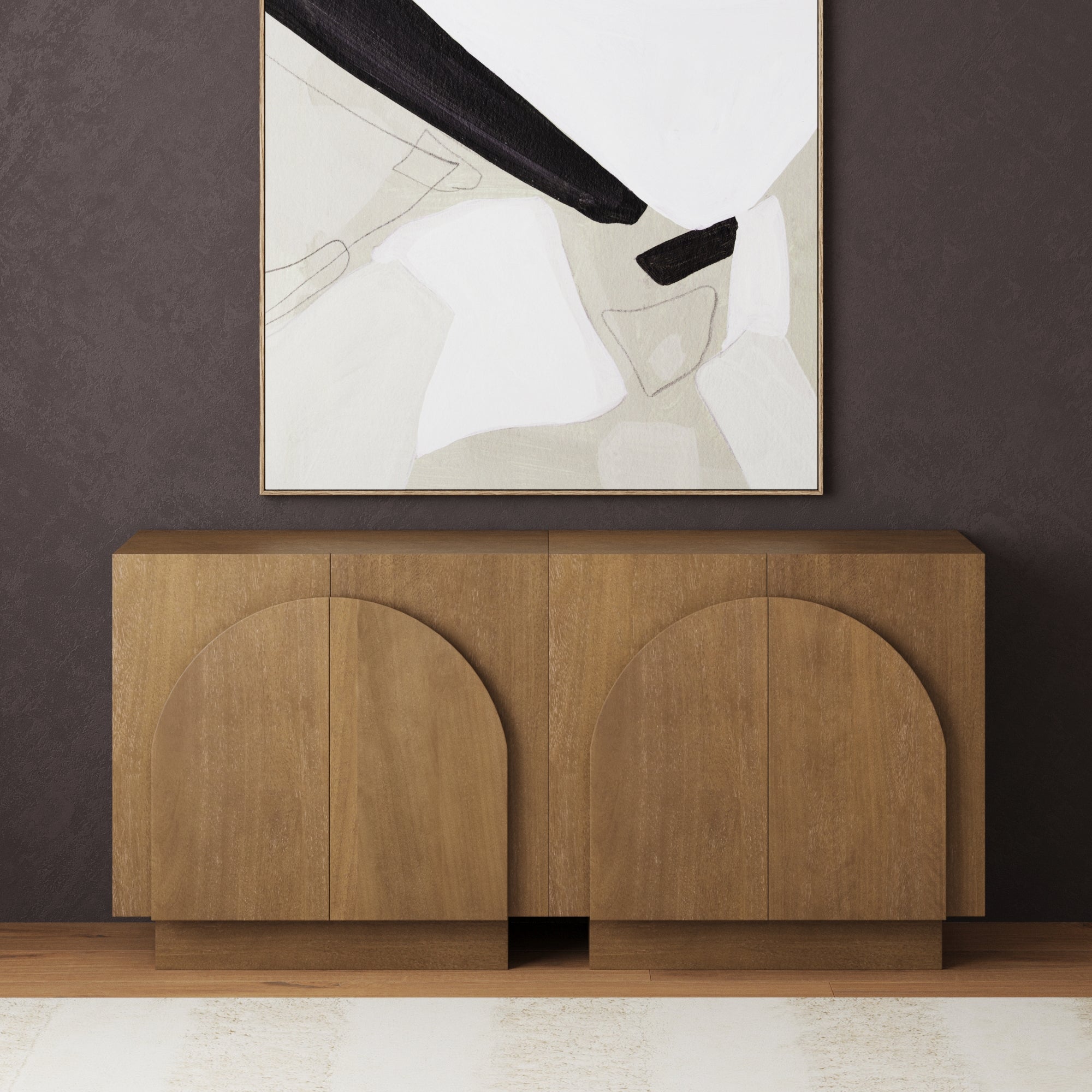 Wood Arched Kitchen Cabinet Credenza
