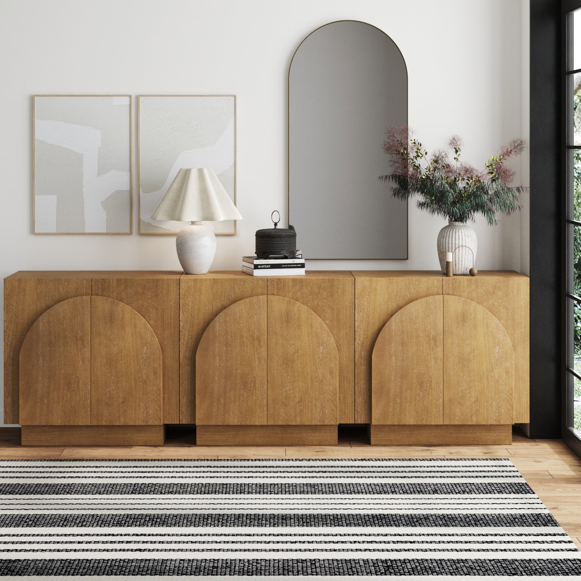 Wood Arched Kitchen Cabinet Credenza