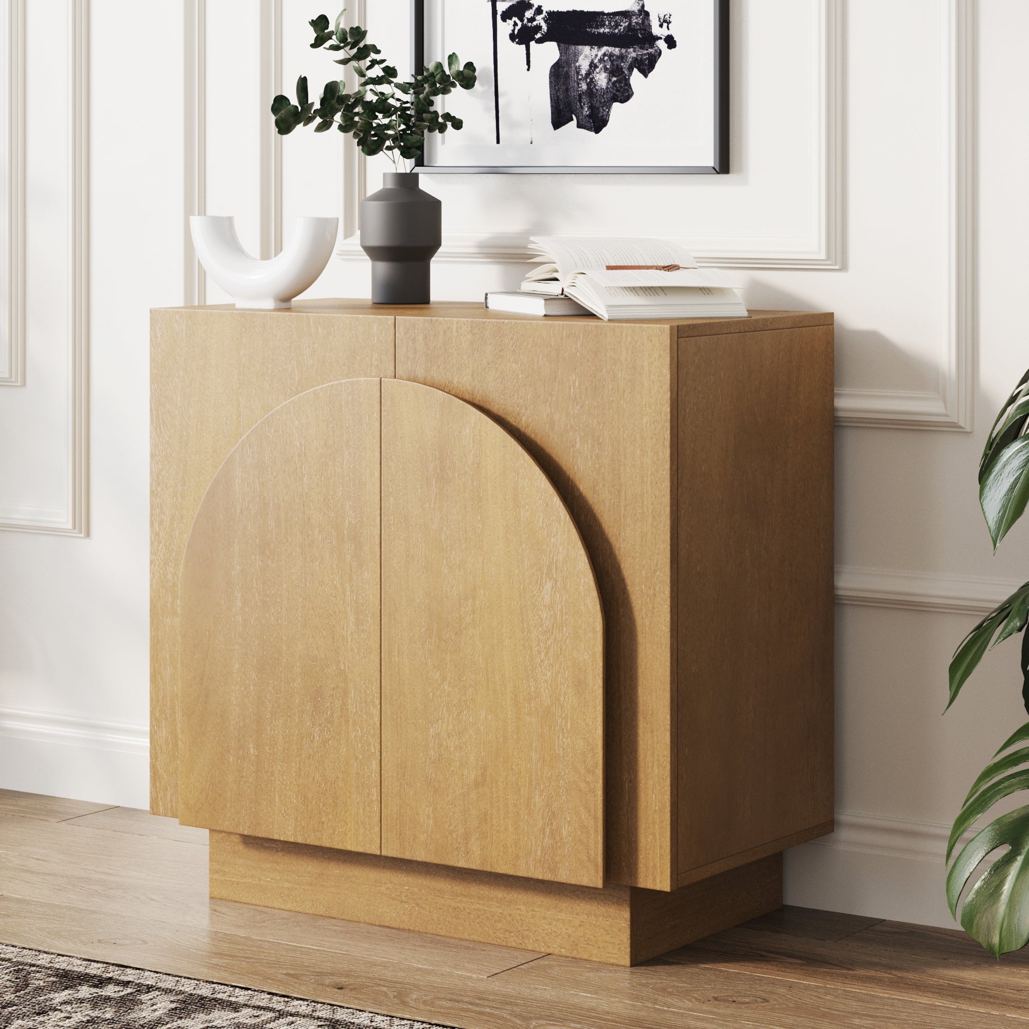 Wood Mid-Century Arched Storage Cabinet