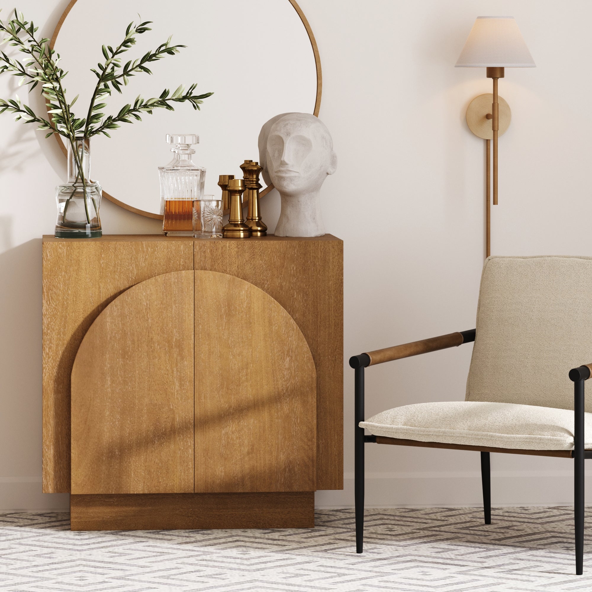 Wood Mid-Century Arched Storage Cabinet