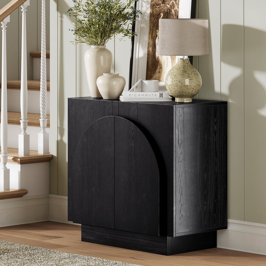 Wood Mid-Century Arched Storage Cabinet