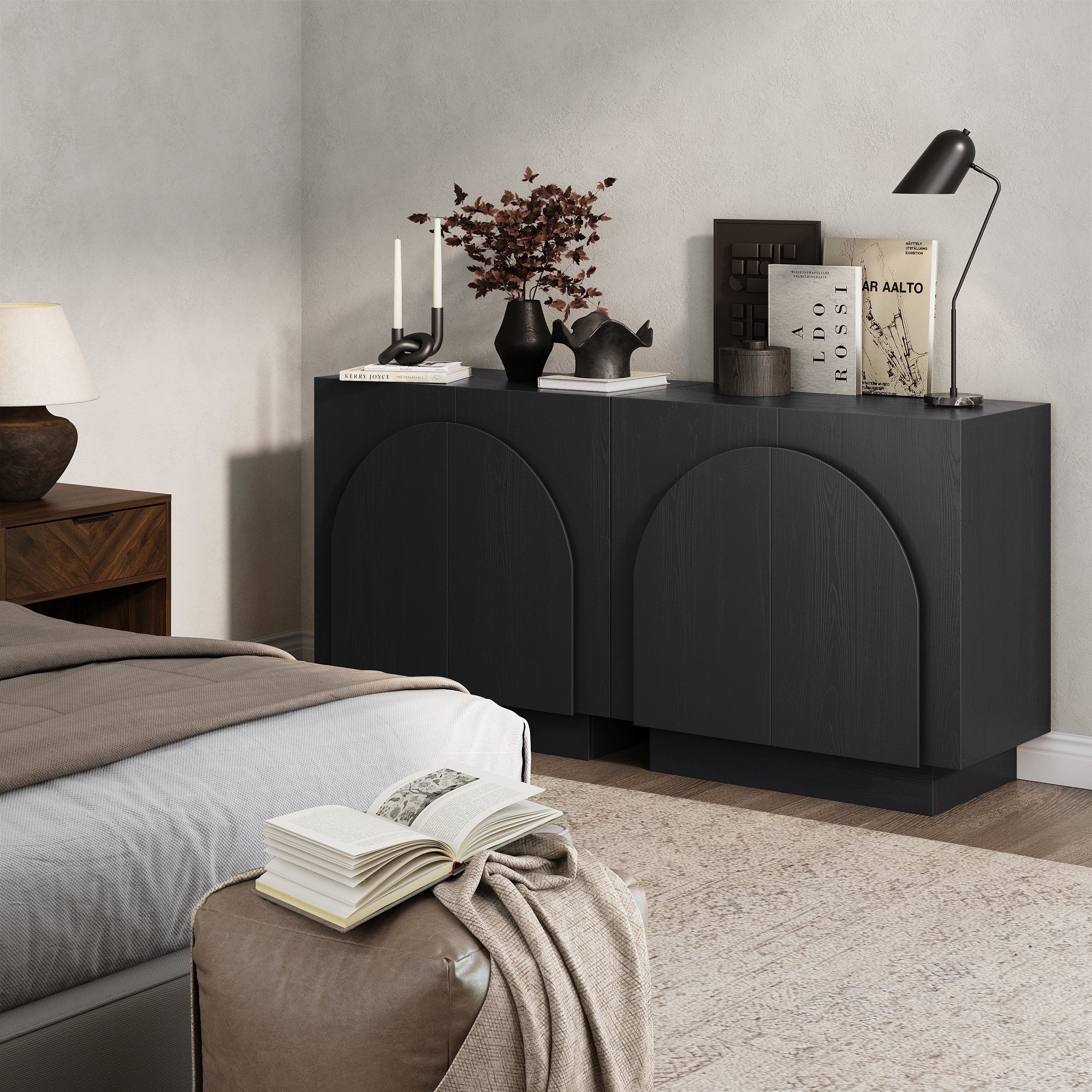 Wood Mid-Century Arched Storage Cabinet