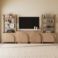 Mid-Century Modern Arched Wood Entertainment Center Oak (2 Cabinets)