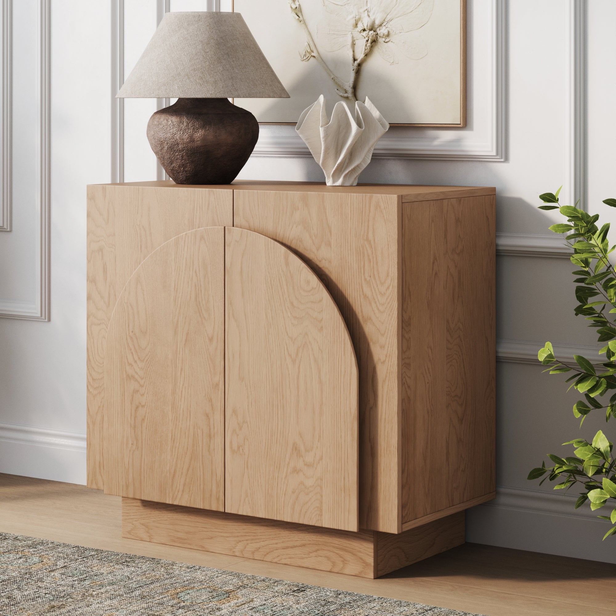 Wood Mid-Century Arched Storage Cabinet