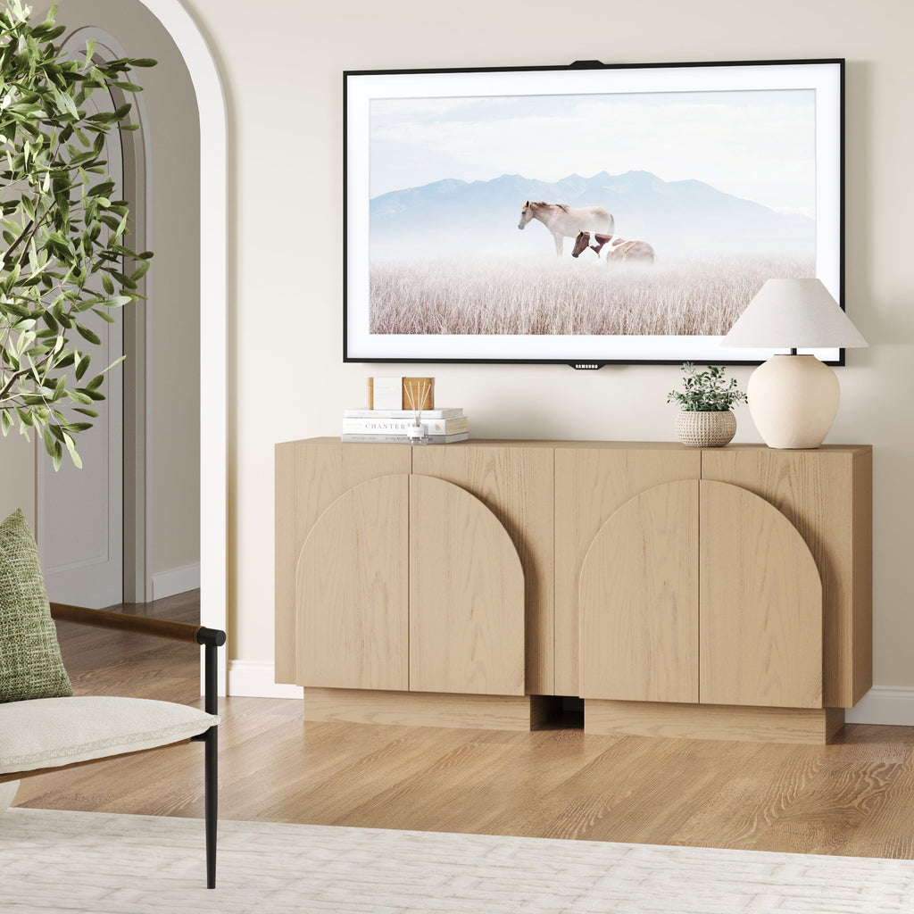 Wood Mid-Century Arched Storage Cabinet Credenza