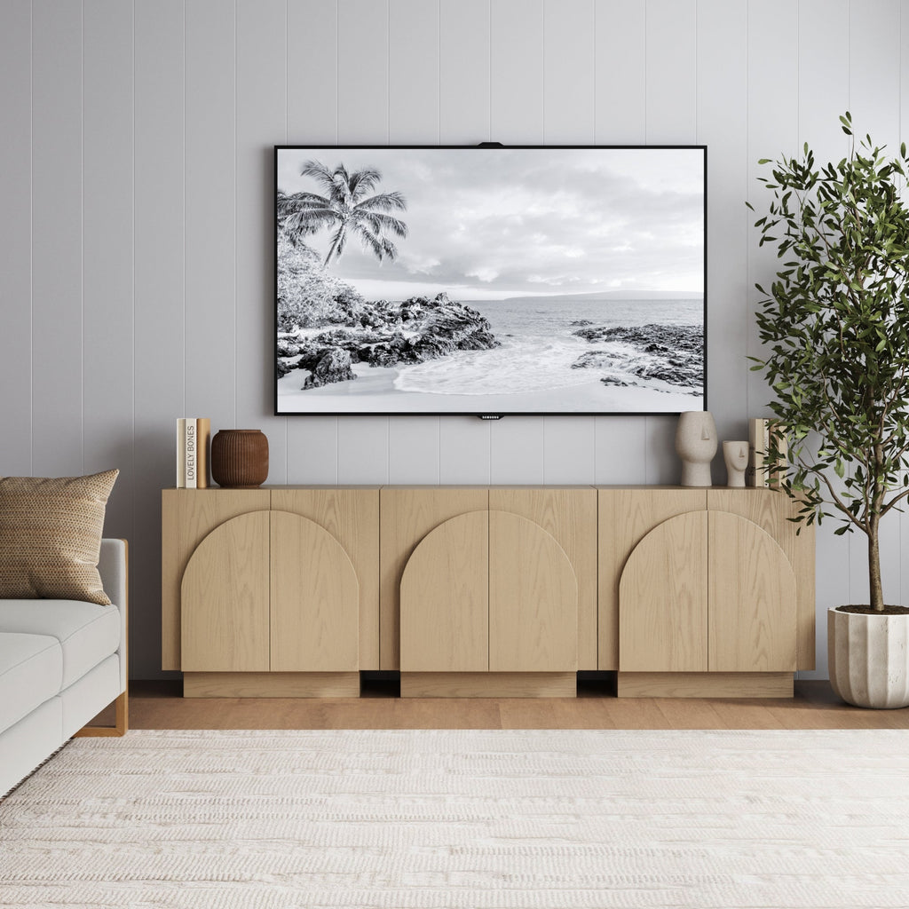 Wood Mid-Century Arched Storage Cabinet Credenza